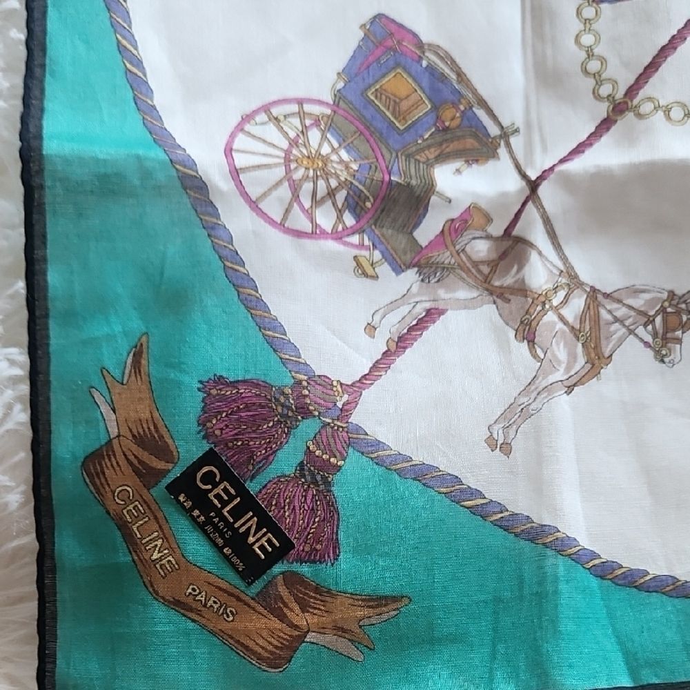 Celine EquestrianTeal and White Carriage Design Scarf - Picture 2 of 4
